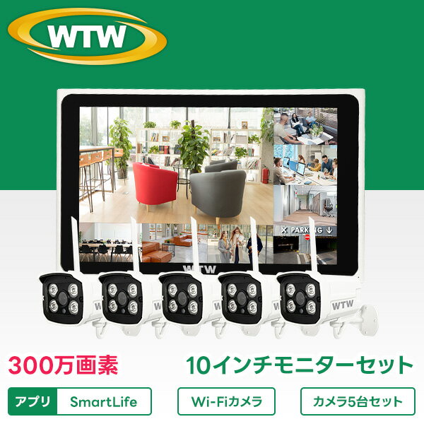 赤外線カメラと10インチモニター 300万画素5台セット 1TB内蔵 WTW-TNV2280LS-5S