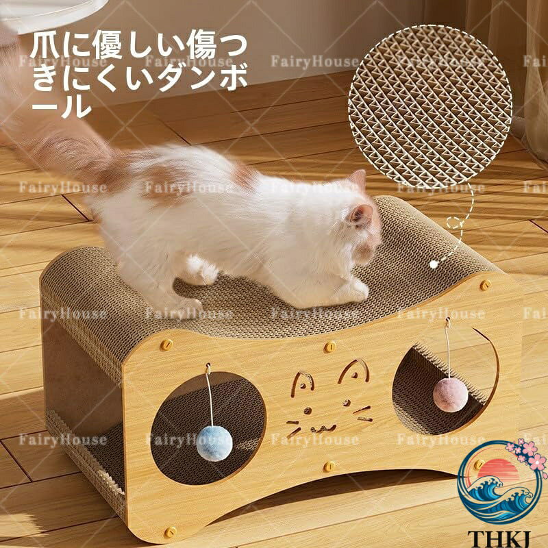 悟空楽天市場店の【全品5%ポイント】爪とぎ ハウス 猫 爪とぎ段ボール 高耐久 組立簡単 猫爪とぎ 爪研ぎ 爪とぎベッド ベッド ペットベッド キャットハウス 猫ハウス 段ボール 猫用品 ペット用品｜アングル3