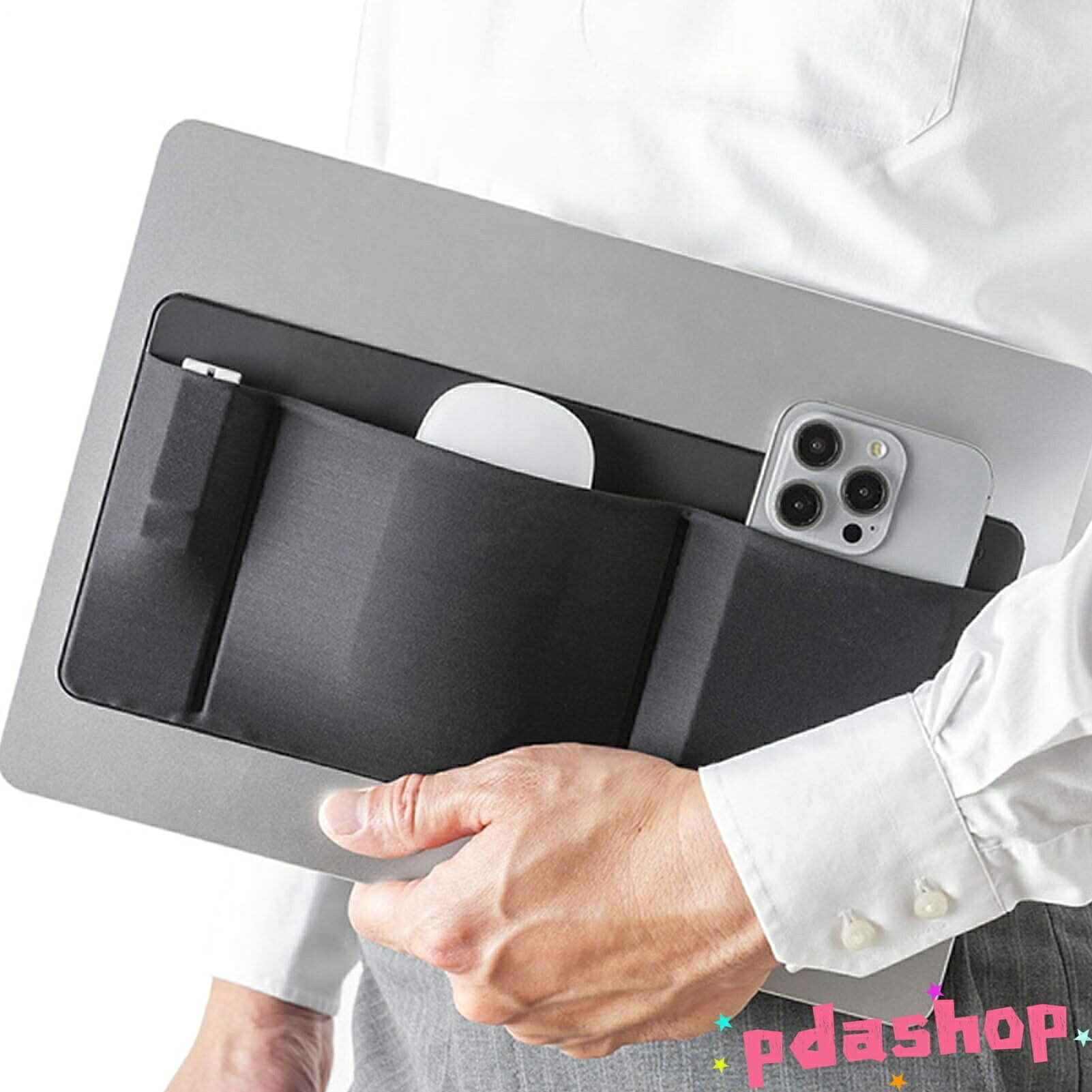【全品5%ポイント】ノートパソコン用マウスホルダー 粘着式 ノートパソコン用マウス＆ハードドライブホルダー 3ポケット収納スリーブ PCアクセサリー整理 wu-ko-10021096 悟空楽天市場店 サンプル画像2