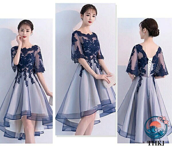 悟空楽天市場店の【全品5%ポイント】演奏会ドレス パーティードレス フィッシュテール 結婚式 発表会 二次会 レース 刺繍 編み上げ ワンピース 膝丈 膝下 5 分袖 シアー 華やか エレガント 大きいサイズ 謝恩会 お呼ばれ カクテルドレス｜アングル3