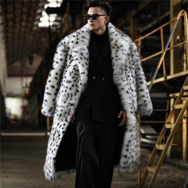 樂天商城 - フェイクファーコート メンズ アウター ロングコート ロング丈 豹柄 ヒョウ柄 ファー フェイクファー モコモコ かっこいい 高級感 おし