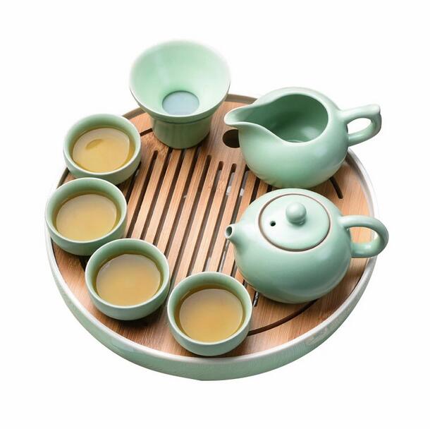 Rakuten - 茶道具 中国茶道具 茶器セット 陶器 急須セット 工夫茶 茶芸 湯呑み 茶盤 木製 かわいい 贈り物 8点セット 来客 お礼