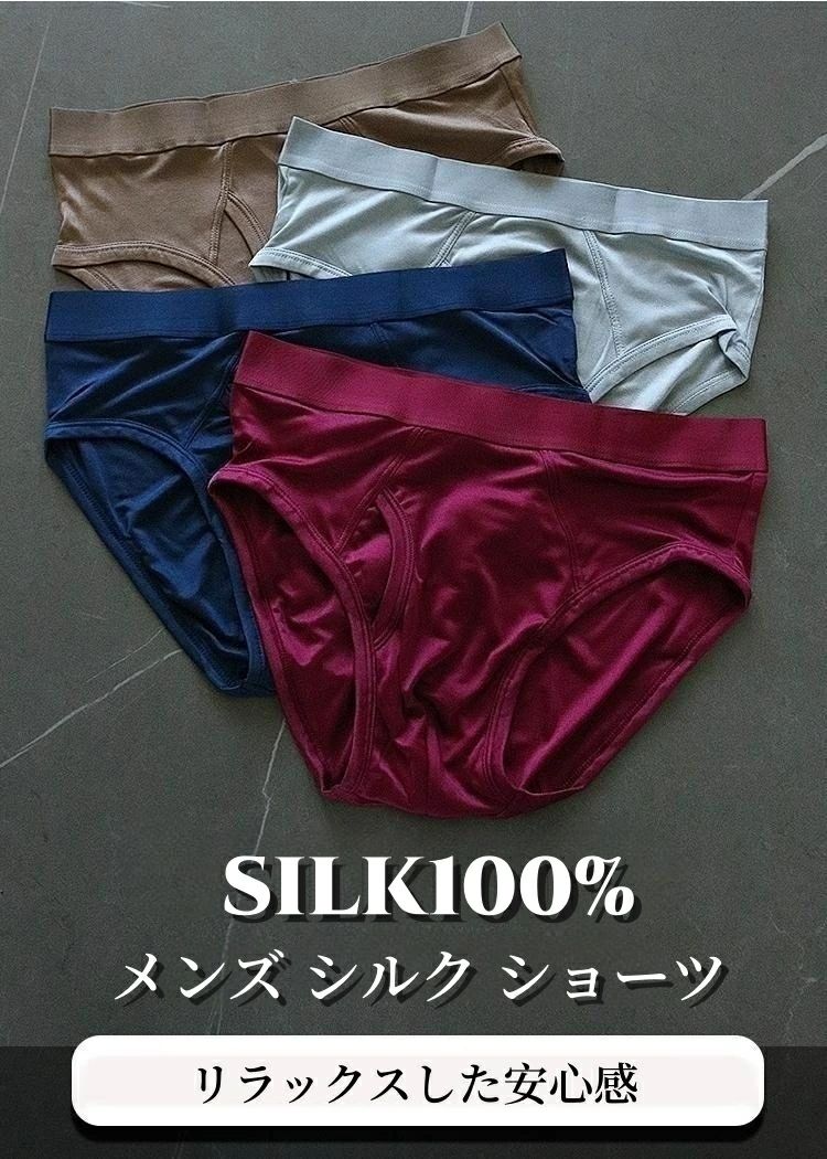 3枚セット ショーツ メンズ シルク100% 絹 シルク ブリーフパンツ 下着 ブリーフ ...