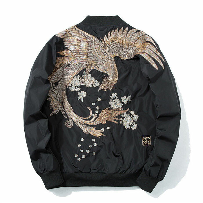 樂天商城 - スカジャン メンズ 黒 秋 冬 ブルゾン 刺繍ジャケット 鳳凰マークスカジャン メンズブルゾン 和風 和柄フライトジャケット 春秋ジャケット 薄手 中綿 大きいサイズ S- 通勤 秋冬 3XL