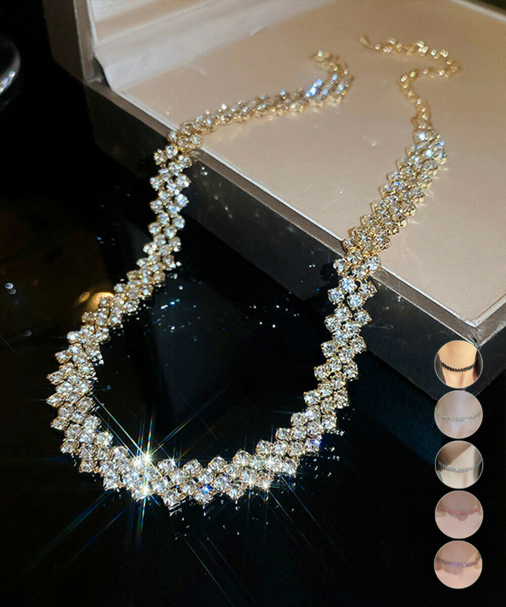 Garnet - キラキラ ラインストーンネックレス 人気 ショートネックレス レディース プチプラアクセサリー 韓国風 ジュエリー 韓流 ギフト可愛い おしゃれ ビジュー 21SH 結婚式