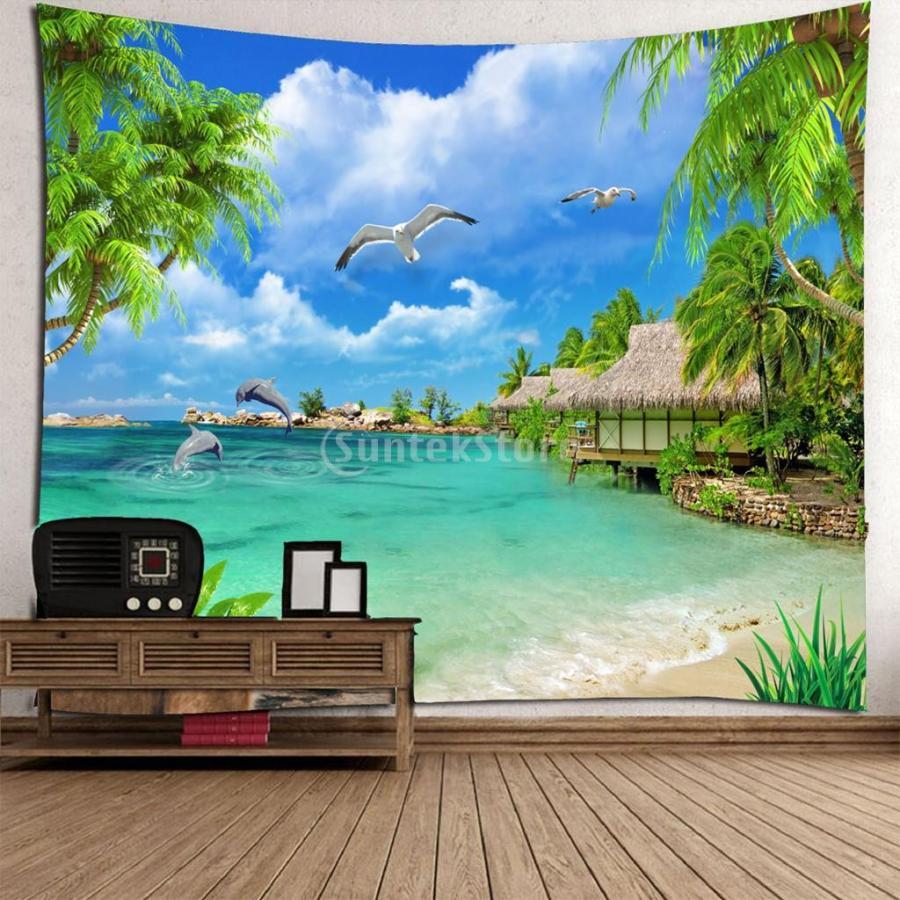 タペストリー 風景 3D 壁掛け 防水 海 ハワイ 夏 おしゃれ テーブルクロス インテリア 180x180cm 屋内 屋外使用