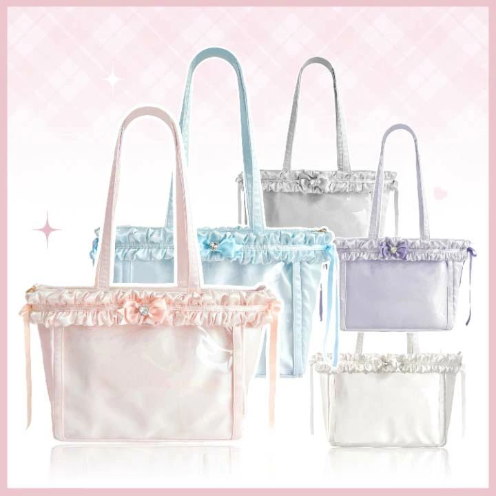 Rakuten - 痛バッグ リボン痛バ 無地サテン痛バ　シンプル 光沢痛ショルダーバッグ 推し活グッズ トートバッグ 透明 見せバッグ おたくバック か