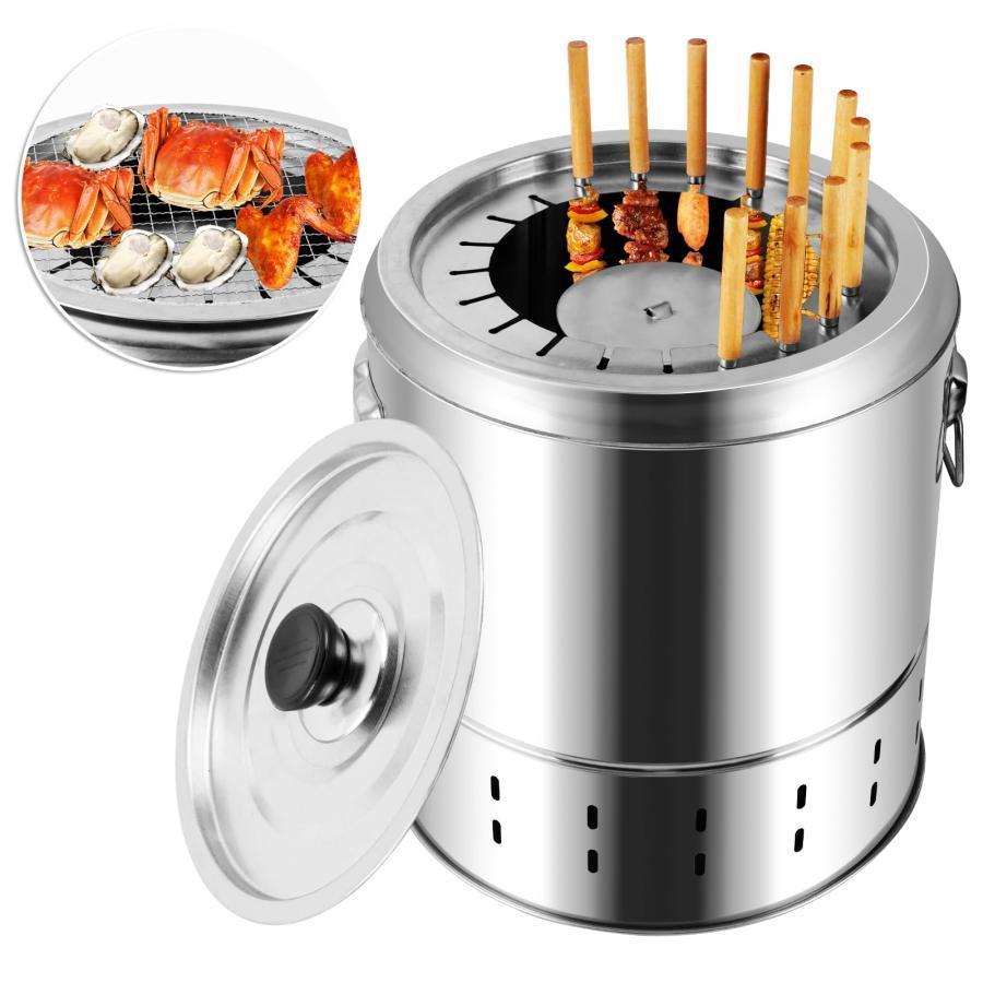 Rakuten - バーベキューグリル 無煙型炭焼きグリル ステンレス製 360°均一加熱 油煙分離 串焼き 炭焼きグリル 無煙バーベキュー お手入れが簡単