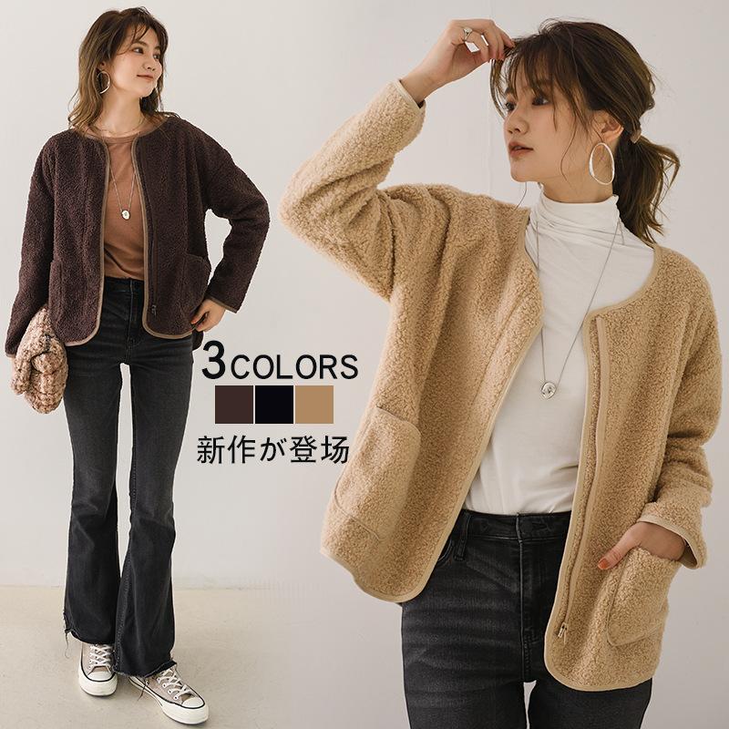 カーディガン レディース ショート丈 秋 冬 ニットカーデ 長袖 ニットカーディガン 丸首 ポケット付き 体型カバー 韓国ファッション かわいい アウター(4)