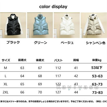 中綿ベスト レディース ダウンベスト チョッキ インナーベスト 防寒着 トップス 暖かい あったか 通勤 通学 立ち襟 光沢感 スポーツ アウトドア カジュアル 秋冬