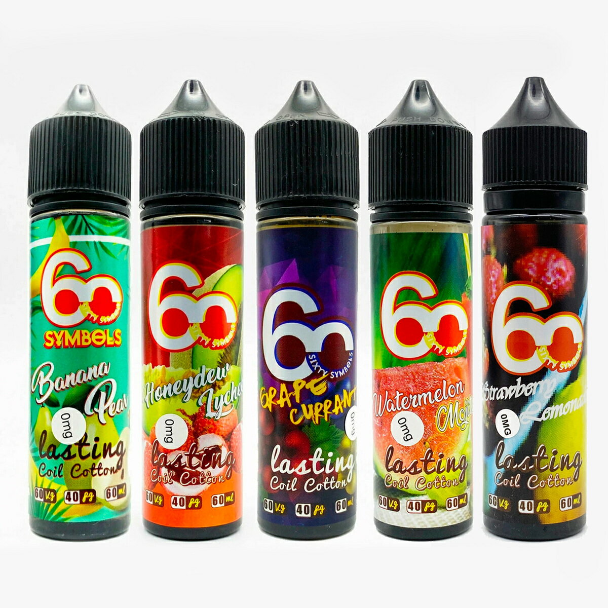 60 Symbols VAPE 60ml Banana Pear / HoneyDew Lychee / Grape Currant /Watermelon / mojito / Strawberry / lemonade バナナ 洋梨 ナシ メロン ライチ グレープ カシス ブラックカラント スイカ モヒート いちご レモネード 電子タバコ リキッド マレーシア産