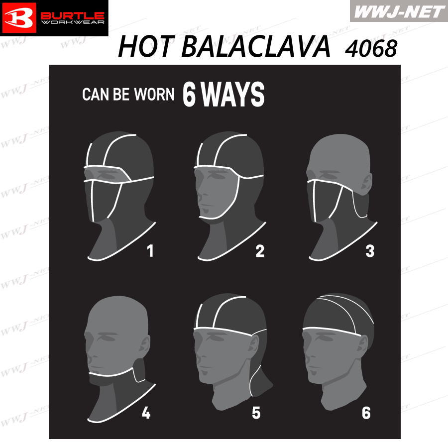 ◆1点のみメール便対応◆ BURTLE WORKWEAR 4068 ホットバラクラバ 防寒 目出し帽 6WAY 男女 バートル KK4068 秋冬物
