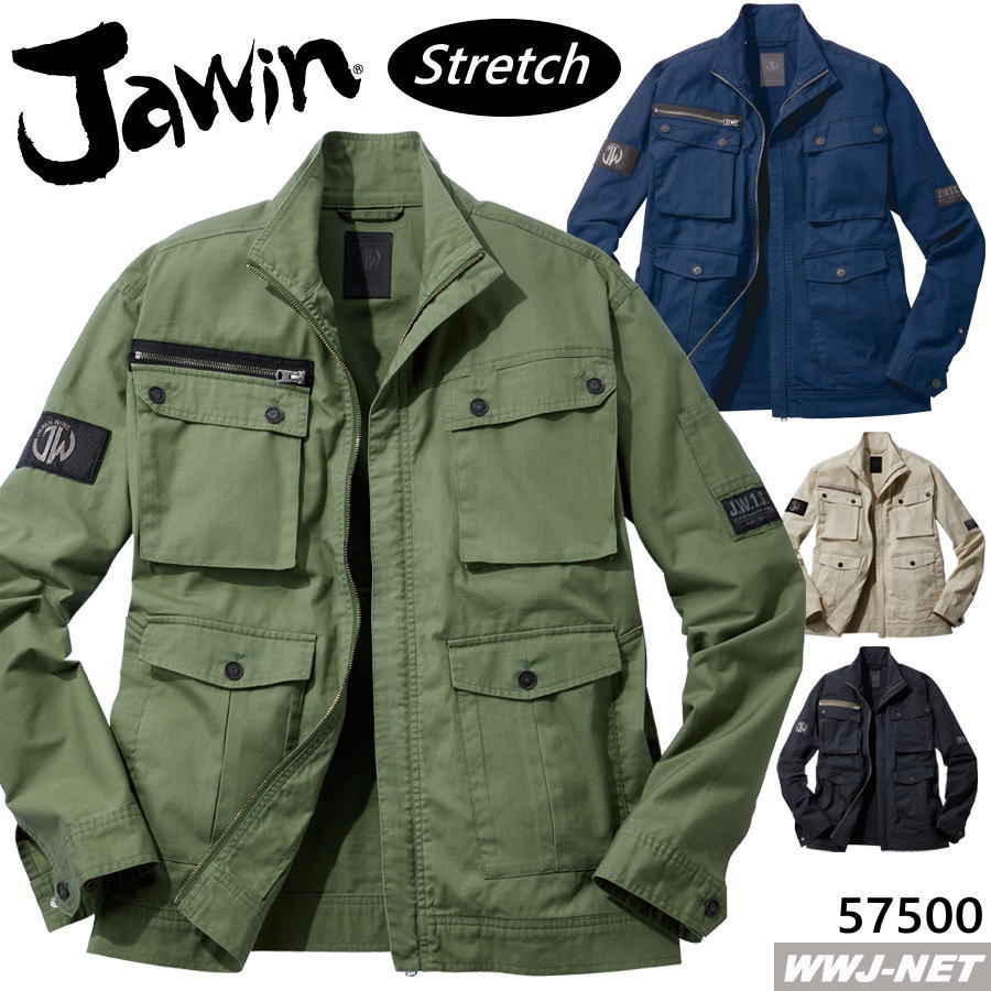 乐天商城 - 作業服 作業着 Jawin 57500 ジャケット ブルゾン 長袖 ストレッチ ミリタリーテイスト ジャンパー 自重堂 JC57500 春夏物