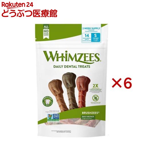 お店TOP＞ウィムズィーズ ブラッシーズ S 体重7〜12kg (14本入×6セット)【ウィムズィーズ ブラッシーズ S 体重7〜12kgの商品詳細】●植物性の厳選素材を使用し食物アレルギーにも配慮。●適度な硬さで長く噛むことが出来ます。【使用方法】・適したサイズの製品を一日一本与えて下さい。・9か月齢未満の子犬には与えないでください。・ワンちゃんの体重に適したサイズを与えてください。・常に新鮮な水が飲めるようにしてください。・最後までしっかり噛んで食べ終わるようにしてください。途中で丸呑みすると、消化できず吐き出したり、そのまま排便されることがあります。【ウィムズィーズ ブラッシーズ S 体重7〜12kgの原材料】じゃがいもでん粉、セルロース、酵母、麦芽エキス、ルピナス、グリセリン、レシチン、グリーン製品：着色料(クロロフィル)、オレンジ製品：着色料(パプリカ色素)【ブランド】ウィムズィーズ【発売元、製造元、輸入元又は販売元】ウェルペット・ジャパン※説明文は単品の内容です。リニューアルに伴い、パッケージ・内容等予告なく変更する場合がございます。予めご了承ください。・単品JAN：815436018860・JAN：572888ウェルペット・ジャパン160-0023 東京都新宿区西新宿7-18-100120-211-291広告文責：楽天グループ株式会社電話：050-5306-1825