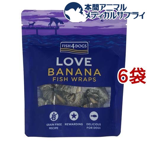 お店TOP＞おやつ＞その他＞ラブトリーツ バナナラップ (100g*6袋セット)【ラブトリーツ バナナラップの商品詳細】●乾燥したスライスバナナにホワイトフィッシュの皮を巻いたトリーツ。●高栄養価のバナナはカリウムなどビタミン＆ミネラル類が非常に豊富に含まれます。【使用方法】1日の給与量目安1-10kg：1個、11-20kg：1〜2個、21-30kg：2〜3個、31-40kg：3個、41-50kg：3〜4個【ラブトリーツ バナナラップの原材料】バナナ 62％、ホワイトフィッシュ皮 38％【栄養成分】粗たんぱく質：25％、粗脂肪：16％、粗繊維：0.5％、粗灰分：3.2％、水分：15％、オメガ-3脂肪酸：0.383％、オメガ-6脂肪酸：0.312％、代謝エネルギー：38.9kcal／10g【ブランド】FISH4DOGS【発売元、製造元、輸入元又は販売元】グッドスマイルインターナショナル※説明文は単品の内容です。リニューアルに伴い、パッケージ・内容等予告なく変更する場合がございます。予めご了承ください。・単品JAN：5056008824273・JAN：539921グッドスマイルインターナショナル京都府京都市左京区岩倉西五田町29-1075-585-6777広告文責：楽天グループ株式会社電話：050-5306-1825[その他/ブランド：FISH4DOGS/]