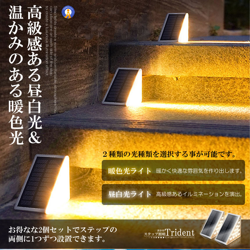2個セット ステップライト 階段ライト ソーラーライト 明暗センサー 三角形 ガーデンライト 屋外 自動点灯 デッキライト 防水 LED ソーラーランプ 門灯 通路 庭 2-13LEDRAI