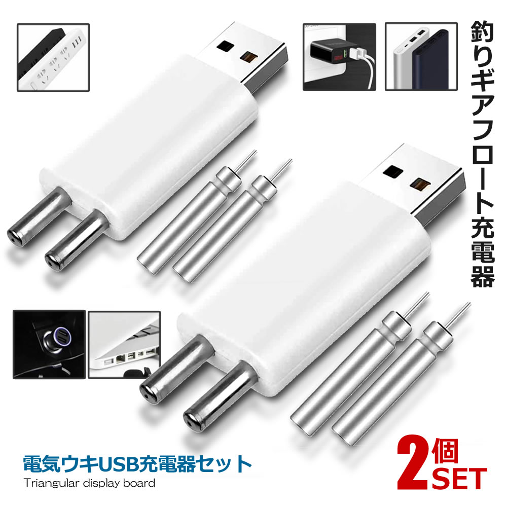2個セット 電気ウキUSB充電器セット ダブルポート釣りギアフロート充電器 発光電子フロート急速充電 使用し安全 耐久性 夜釣り 竿先ライト用 夜釣り フィッシング TSURIJUDE