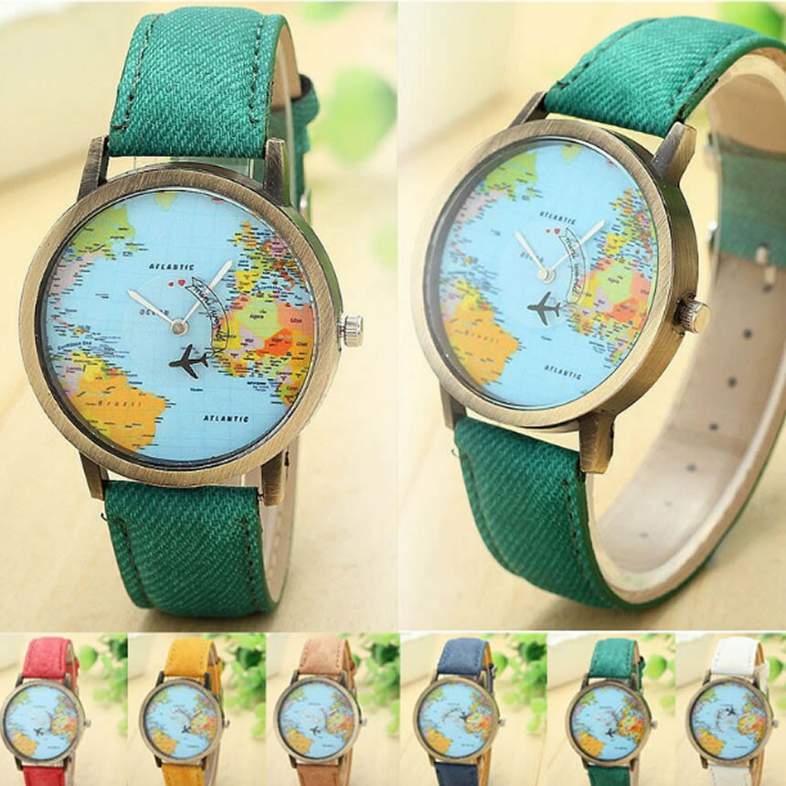 ★50％OFF！楽天スーパーセール★ 世界地図時計 7色セット ウォッチ 贈り物 高級 革 本格 メンズ おしゃれ 送料無料 SEKADOKE-SET