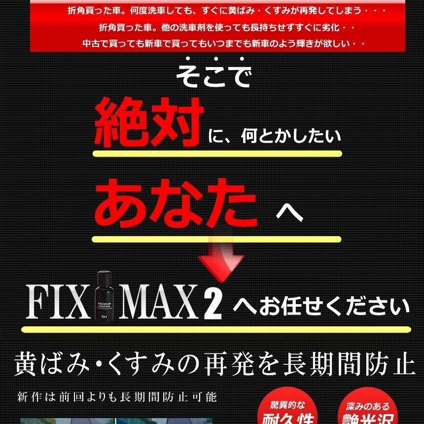 2個セット フィックスマックス2 車コーティング剤 液体セラミックコート 30ml 光沢...