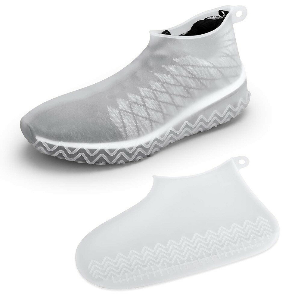 \ポイント5倍★ブラックフライデー/ シューズカバー ホワイト Sサイズ 防水 雨 雪 泥除け アウトドア 防水 靴カバー シリコン 滑り止め 通学 自転車 登...