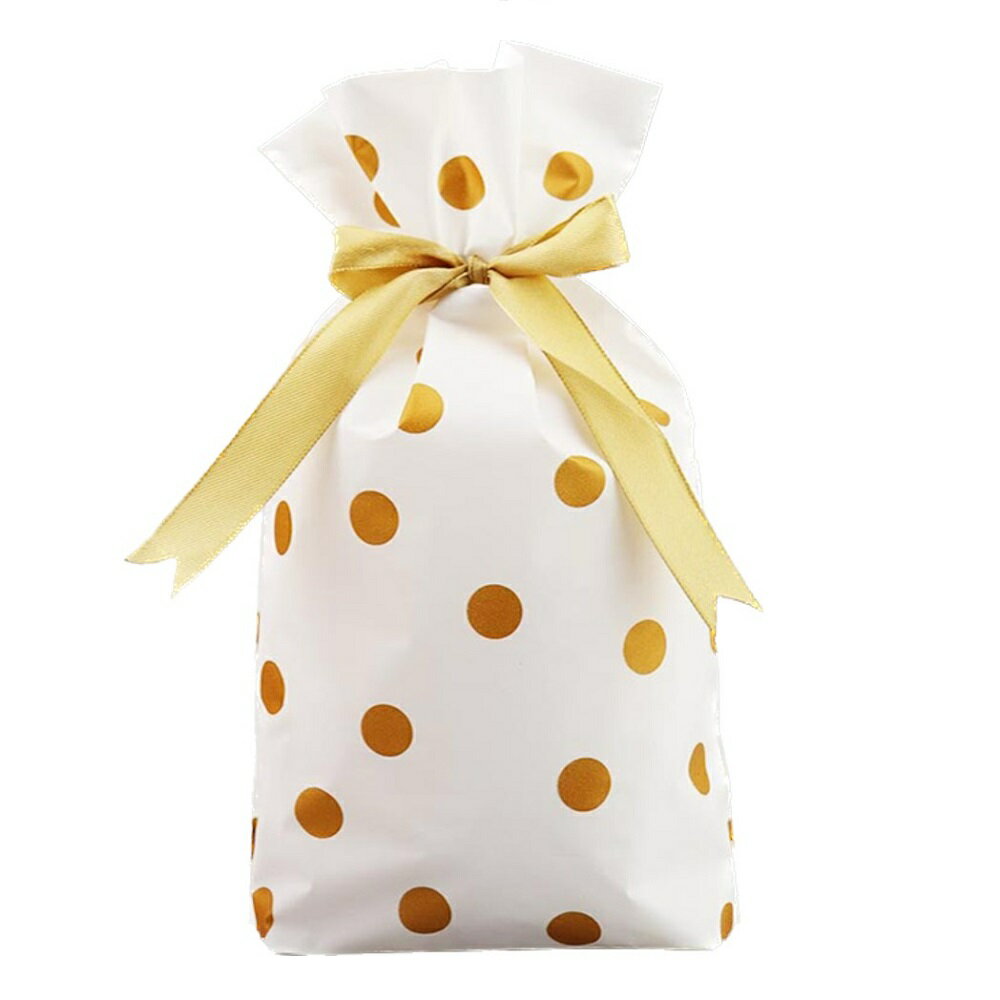 【ゴールド水玉・中サイズ】ギフトラッピング 横23×縦34 リボン 包装 ラッピング用品 ギフト 袋 wrapping バレンタイン 誕生日 バースデー お正月...