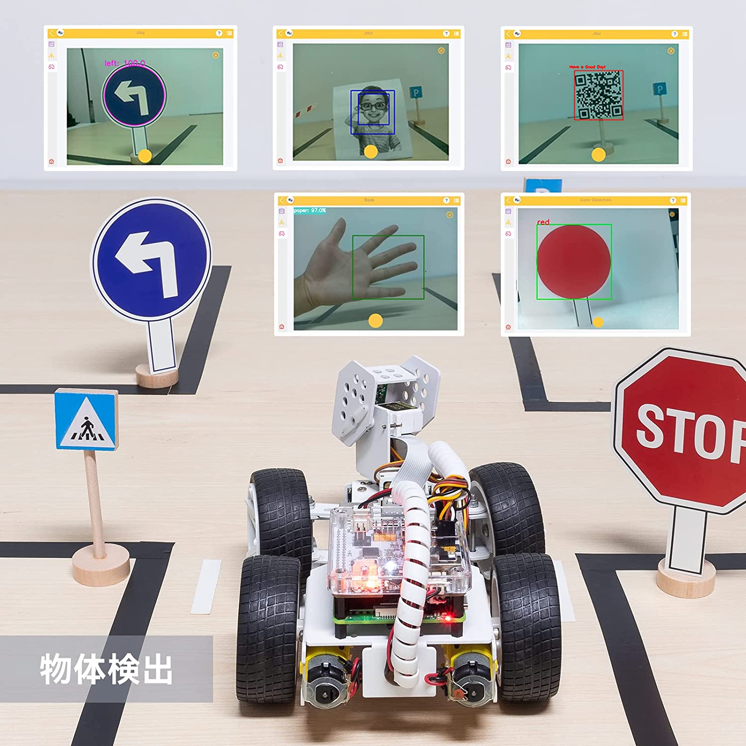 電子工作 Raspberry Pi スマートロボットカーキット 可視化 Ezblock Python プログラミング 遠隔操作 TTS(音声合成) ロボットハット カメラ付き Raspberry Pi 4B 3B+ 3Bに適用 SunFounder【ラズベリーパイ本体付属なし】