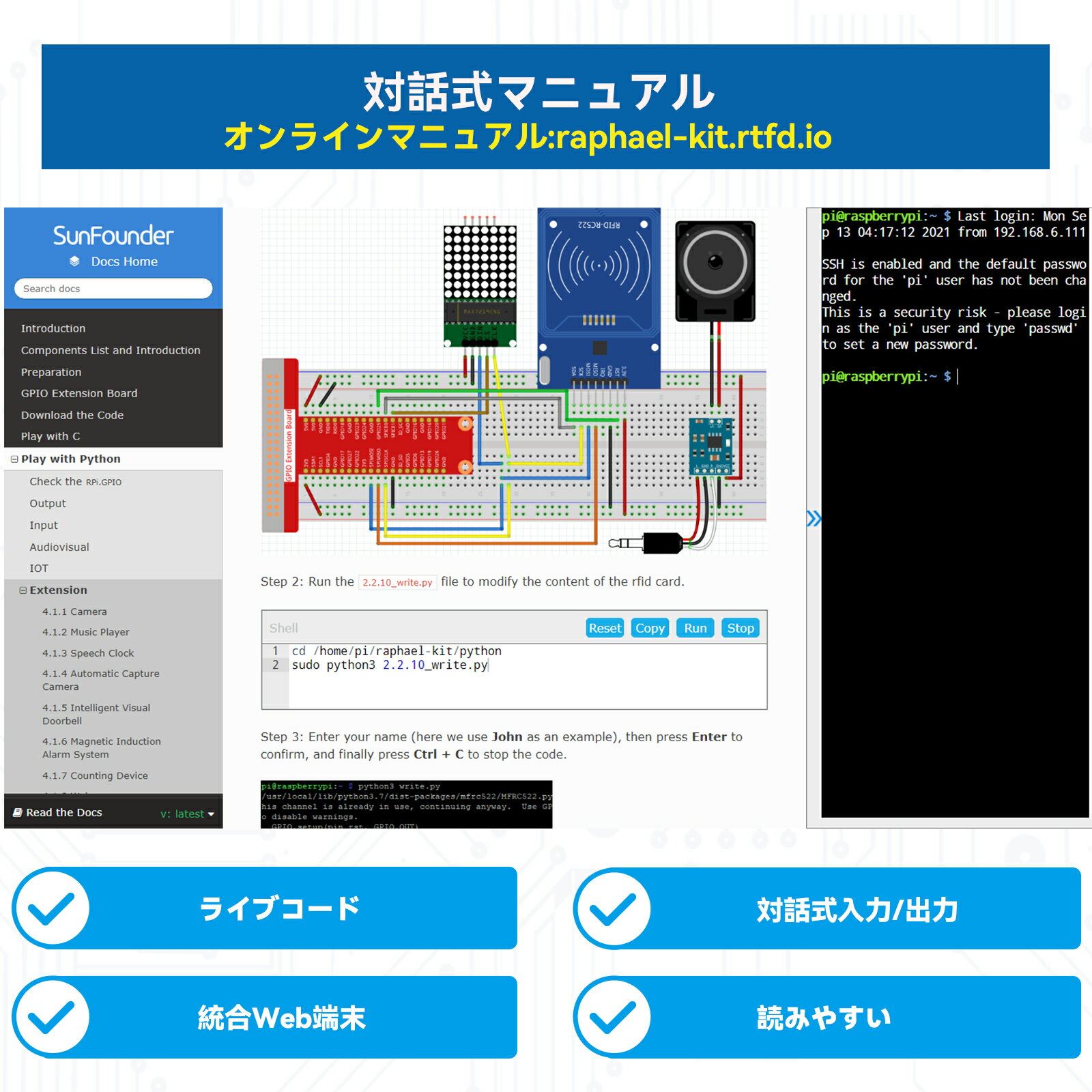 Raspberry Pi スターターキット究極版 ラズベリーパイ4B 3B+ 400用 Python C Java Scratch プログラミング オンライン詳細マニュアル 131学習レッスン 337アイテム(カメラモジュール スピーカー I2C LCDなど) SunFounder 3