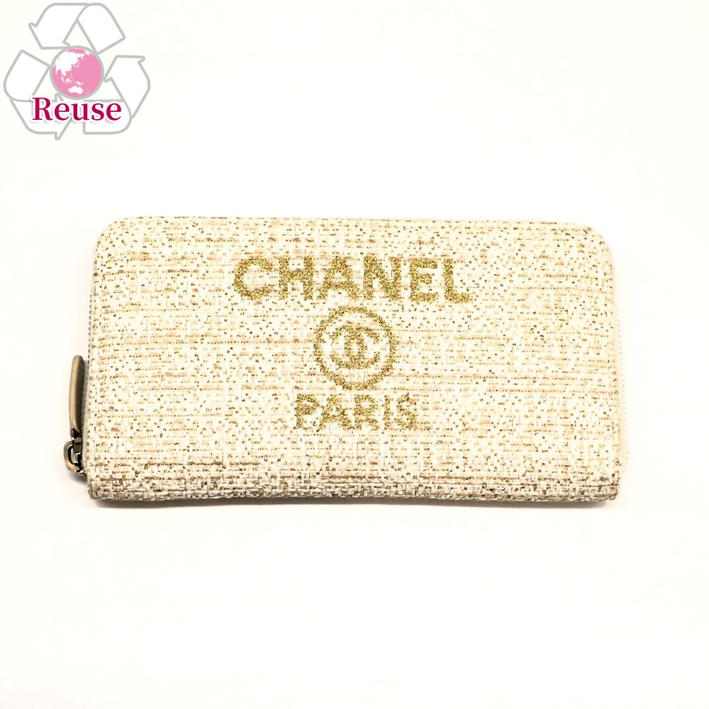 シャネル 長財布 レディース 【リユース品】 シャネル CHANEL 財布 長財布 ドーヴィル ラウンドファスナー A80056 アイボリー系/ゴールド金具 【お取り寄せ】