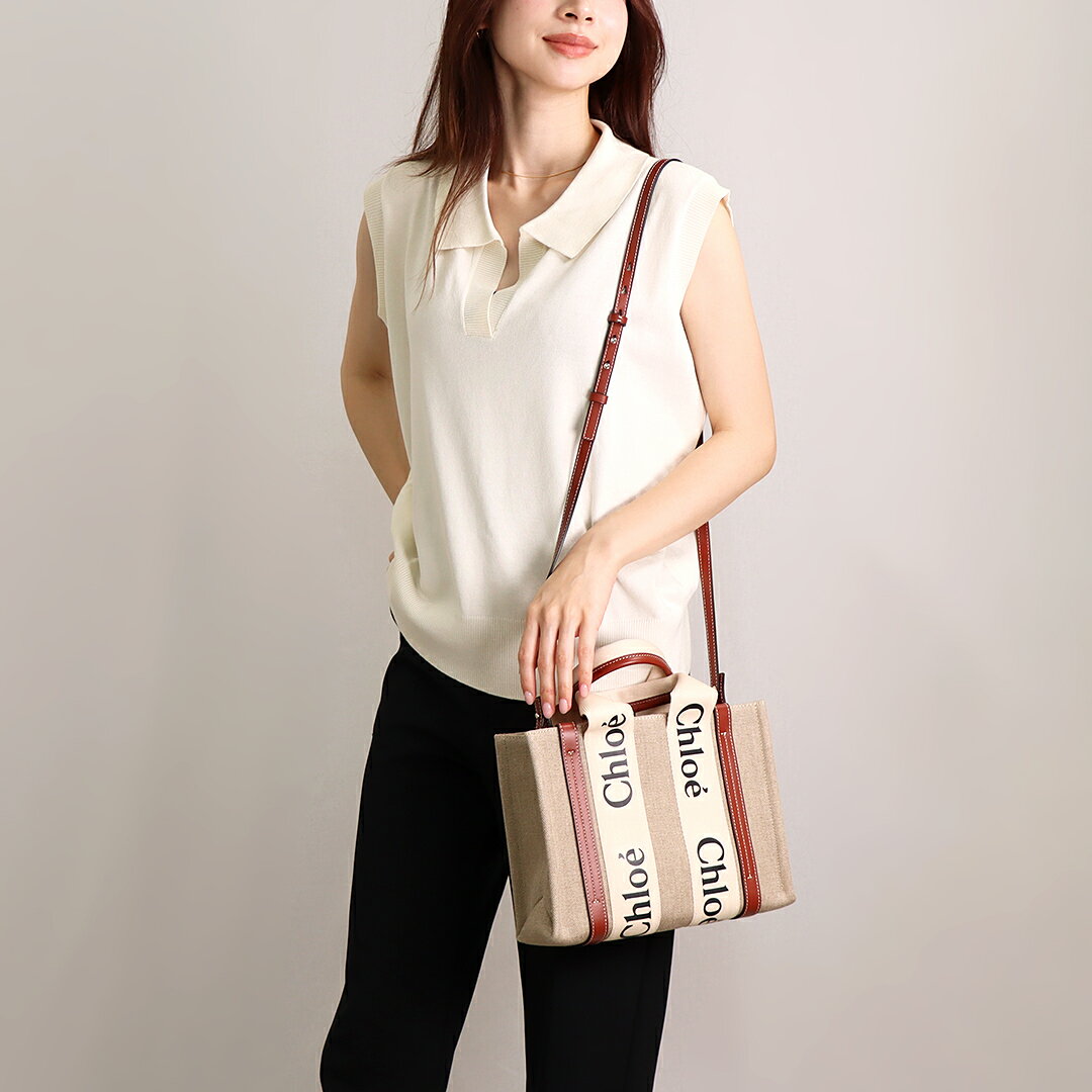 クロエ CHLOE 2WAYバッグ WOODY スモールトートバッグ CHC22AS397 I26 ベージュ系(90U WHITE/BROWN)