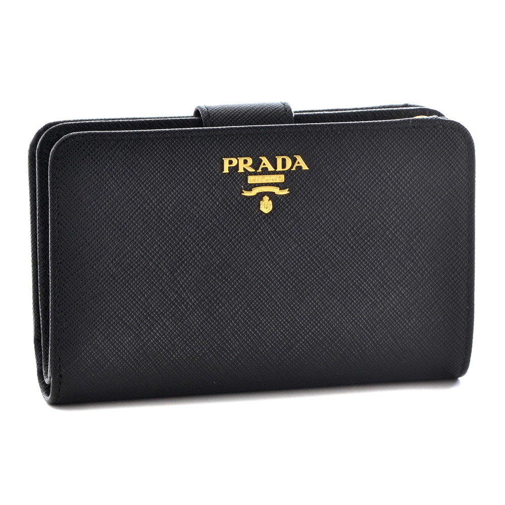 プラダ 財布（レディース） プラダ 財布 折財布 PRADA 1ML225 QWA F0002 NERO 【SAFFIANO METAL ORO】 【お取り寄せ】