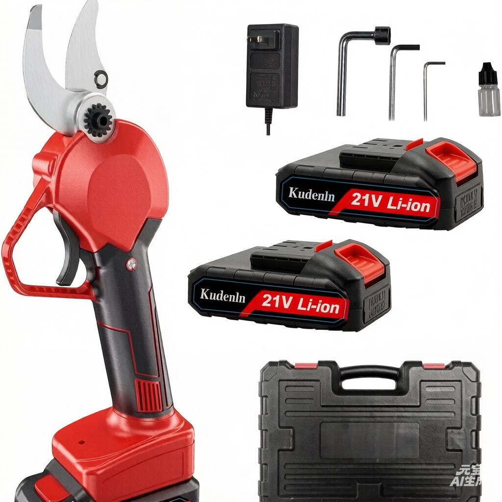 強力パワー切断径40mm電動ハサミ ブラシレスモーター採用 電動枝切り鋏 瞬間切断 プロ剪定鋏 園芸 造園 果樹園 剪定工具 日本語取扱説明書付き 枝切りはさみ 庭木 高性能バッテリー 2個付き