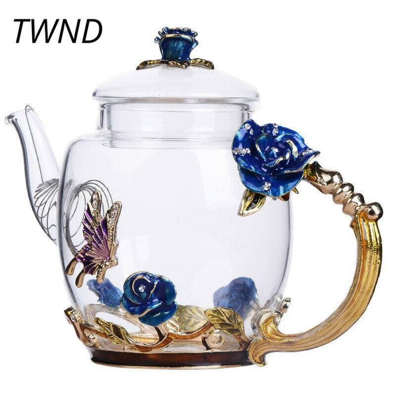 おしゃれなお家にピッタリ◇◆ ガラスティーポット ヨーロピアン アンティーク ヨーロッパ フラワー 3D やかん コーヒー お茶