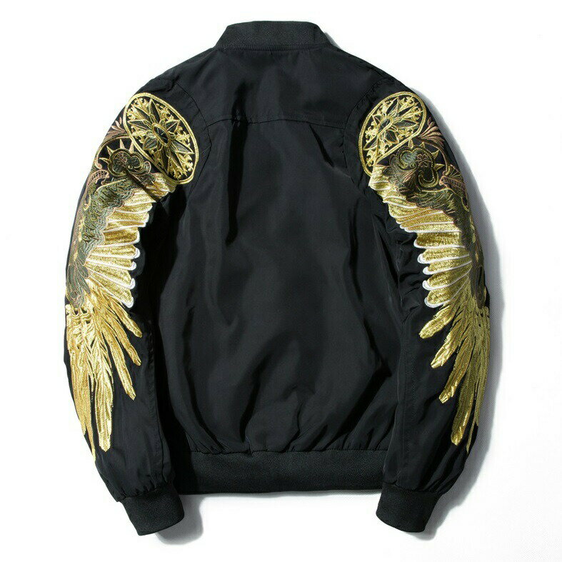 メンズ MA-1 フライトジャケット 刺繍 アウター ブルゾン ブラック ゴールド ウィングデザイン ミリタリー 秋冬 ジップアップ ストリート カジュアル 大きいサイズ S-3XL 防風 防寒 CHY709