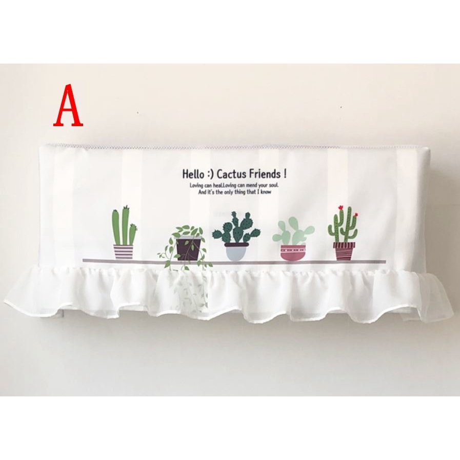 エアコンカバー 室内用 サボテン 植木鉢 フリル付き ナチュラル風 (小サイズ)