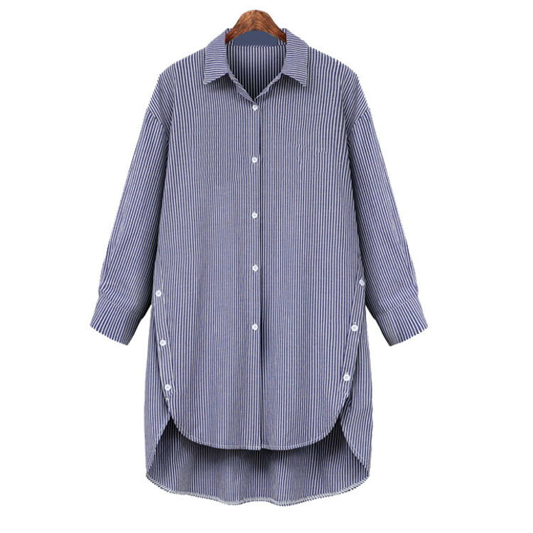 乐天商城 - シャツ ストライプ　ロングシャツ ゆったり　長袖