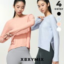 ゼクシィミックス xexymix 長袖 接触冷感 トリコット ピラティスウェア ヨガウェア かわいい トップス スポーツウェア レディース サイドスリット 指穴付き ルーズフィット 涼しい フィットネスウェア ジムウェア ランニングウェア ゼクシーミックス XFK2TL1002