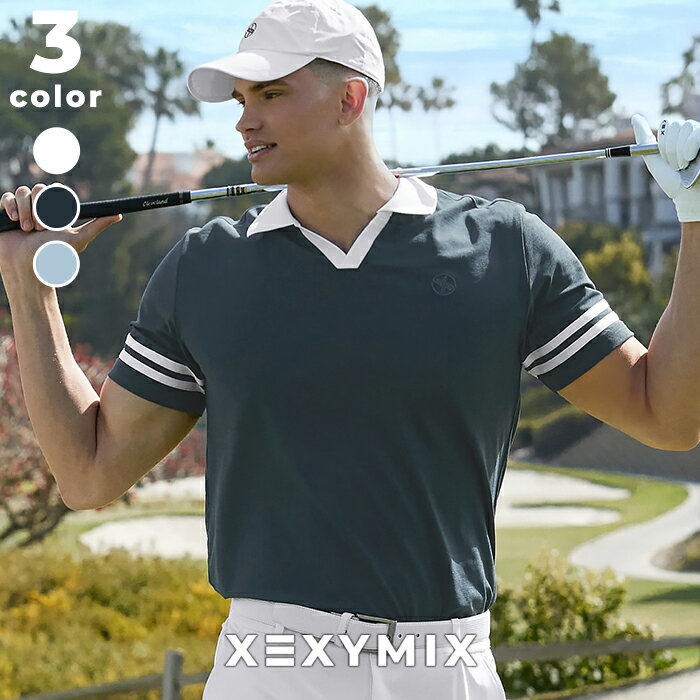 【OUTLET】ゼクシィミックス xexymix 半袖 ピケ素材 ゴルフウェア メンズ ゴルフ トップス Vネック ポロシャツ 涼しい おしゃれ やわらかい スポーツウェア トレーニングウェア フィットネスウェア ジムウェア 普段着 ゼクシーミックス XMK2QS1204【15】