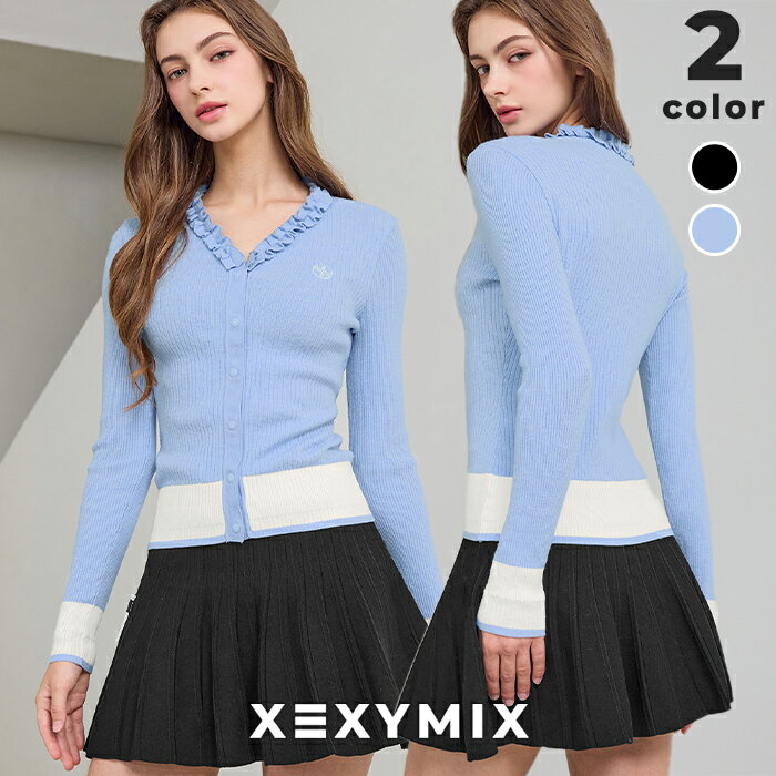 Rakuten - ゼクシィミックス xexymix カーディガン 長袖 Vネック フリル付き UVカット ゴルフウェア レディース かわいい ゴルフ トップス インナー ゴルファーフ女子 ゼクシーミックス xfk3ec1201