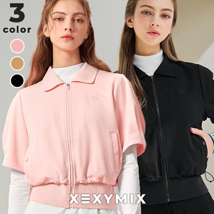 ゼクシィミックス xexymix UVカット 起毛メッシュ裏地 保温性 通気性 ゴルフウェア ジャケット アウター ドローコード入り 半袖 ジャンパー ゼクシーミックス xfk3js1203