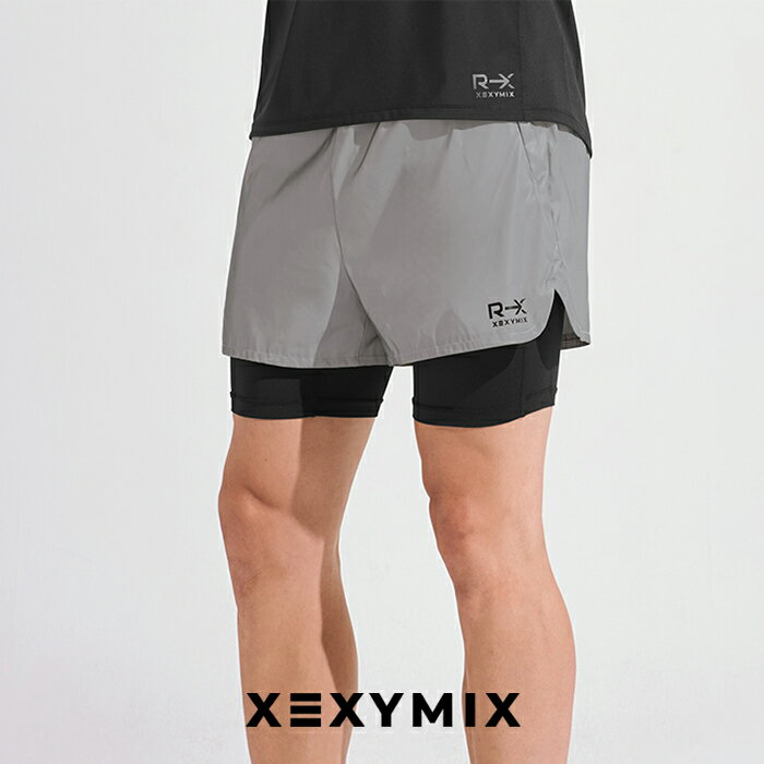 ゼクシィミックス メンズ ショートパンツ インナー付き 2in1 UVカット 撥水 ランニングウェア ズボン リフレクティブ 夜ラン スポーツウェア ボトムス 短パン トレーニングウェア フィットネスウェア ジムウェア ゼクシーミックス xexymix xmk3ps1003