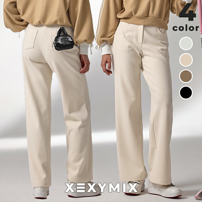 樂天商城 - 【OUTLET】ゼクシィミックス xexymix セミワイドパンツ ゴルフウェア 起毛 レディース ボトムス かわいい 普段着 おしゃれ 美脚 ストレッチ フォーマル UVカット ベルトループ Dカン付き ゴルフ ゴルファー ゴルフ女子 ゼクシーミックス xfk3pp1206【40】