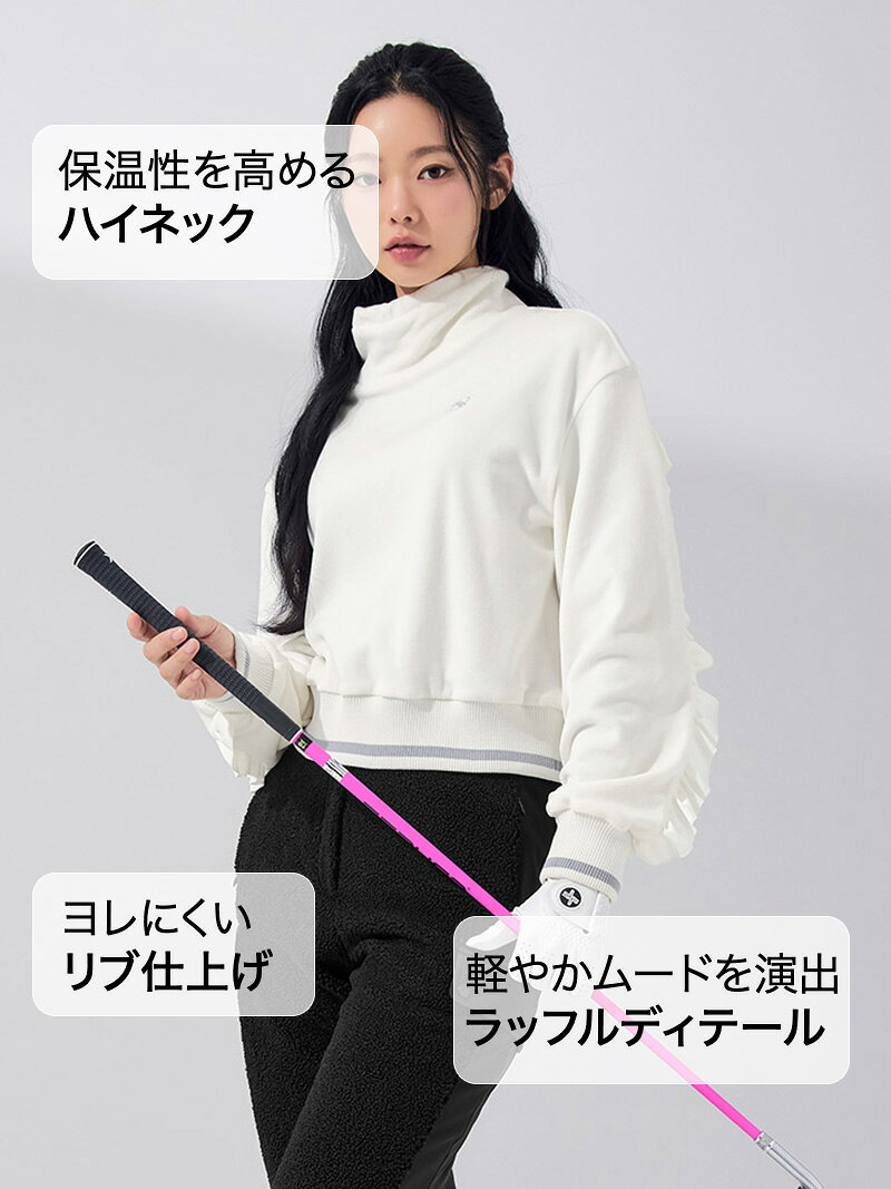 【OUTLET】ゼクシィミックス xexymix 長袖 ベロア ラッフル ハイネック ゴルフウェ...
