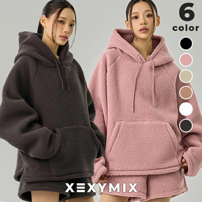 ゼクシィミックス xexymix パーカー 長袖 シェルパ オーバーフィット サイドスリット ヒップカバー かわいい ボアフリー レディース スウェット トップス UVカット カジュアル きれいめ ストリート おしゃれ ゼクシーミックス xfk4tl1104