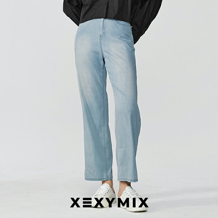 【OUTLET】ゼクシィミックス xexymix ワイドデニム デニム風 ワイドパンツ ハイウエスト 伸縮性 ボトムス レディース おしゃれ パンツ かわいい ヒップアップ ワイドシルエット 普段着 美脚 美尻 着痩せ 夏 ゼクシーミックス XFK1DP1101【20】