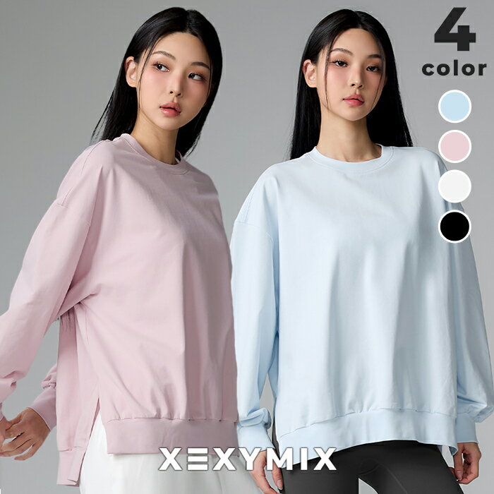 樂天商城 - ゼクシィミックス xexymix スウェット トレーナー ヒップカバー ラウンドネック ルーズフィット 長袖 オーバーフィット トップス スポーツウェア レディース トレーニングウェア フィットネスウェア ジムウェア 普段着 ゼクシーミックス xfl1tl1106