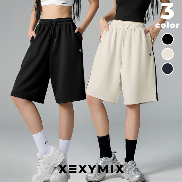 Rakuten - ゼクシィミックス xexymix バミューダショーツ ショートパンツ レディース トラックライン ボトムス ショート丈 セットアップ対応 UVカット ドローコード 普段着 スポーティー ゆったり スポーツウェア トレーニングウェア ゼクシーミックス xfl2ps1103