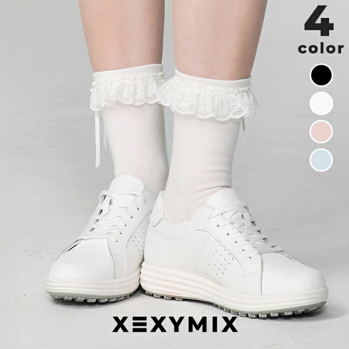 襪子 - ゼクシィミックス xexymix ゴルフ クルーソックス 滑り止め付き レース ゴルフウェア レディース GOLF ソックス ゴルフソックス 靴下 くつ下 ゴルファー ゴルフ女子 韓国 おしゃれ かわいい ブランド ゼクシーミックス xfl5am1710