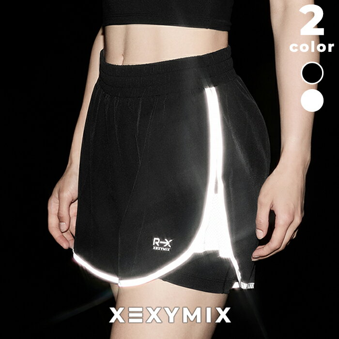 樂天商城 - ゼクシィミックス xexymix ショートパンツ インナー付き UVカット 撥水 レディース ランニングウェア ボトムス メッシュ リフレクターロゴ 夜ラン ヨガパンツ ヨガウェア トレーニングウェア フィットネスウェア ジムウェア ゼクシーミックス xfk3ps1004