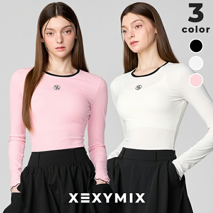 樂天商城 - ゼクシィミックス xexymix ゴルフ ウェア 長袖 リブ配色ライン ラウンドネック スリムフィット UVカット レディース ゴルフウェア レディース GOLF 長袖 ポロシャツ トップス ゴルファー ゴルフ女子 おしゃれ ゴルフ かわいい ゴルフ ブランド ゼクシーミックス xfl1tl1201