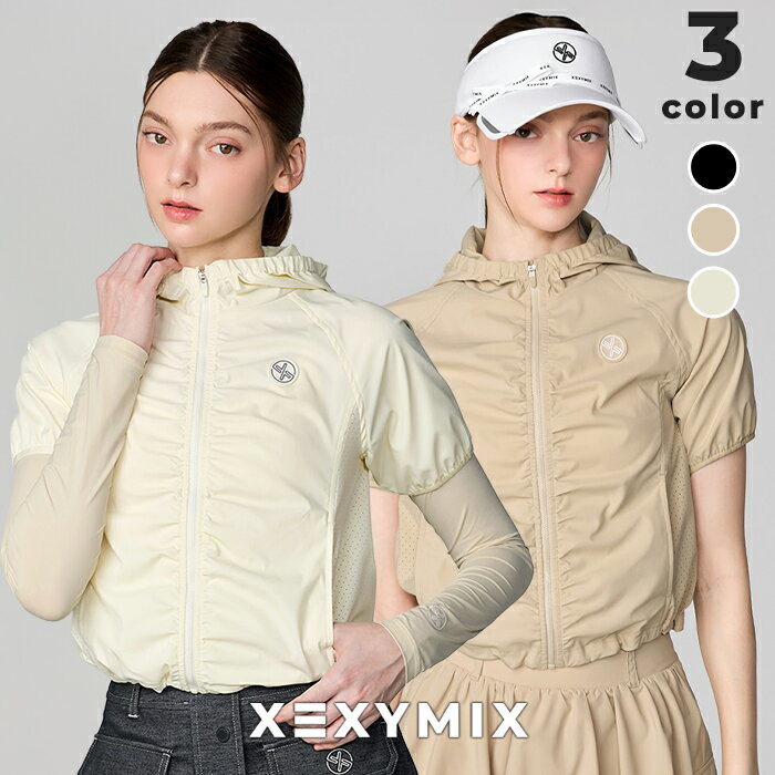ゼクシィミックス xexymix ゴルフウェア 半袖 ジャンパー レディース UVカット 撥水 エアリー シャーリング入り フード付き ゴルフ レディース GOLF トップス ゴルファー ゴルフ女子 おしゃれ ゴルフ かわいい ゼクシーミックス xfl2js1202